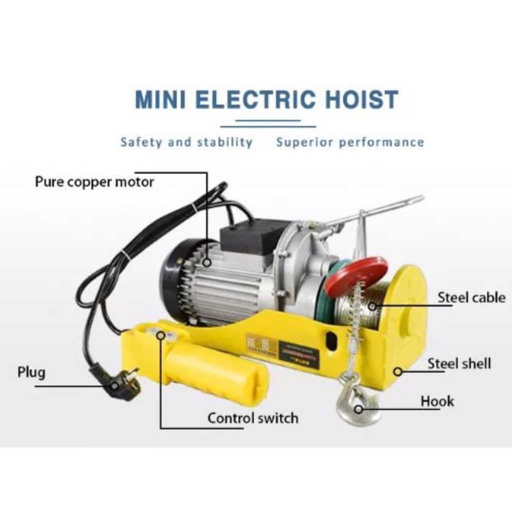 Tời điện PA-400 điện áp 220VAC, pả lăng điện nâng hạ vật liệu có tải trọng đến 300 KG với chiều cao 18 mét