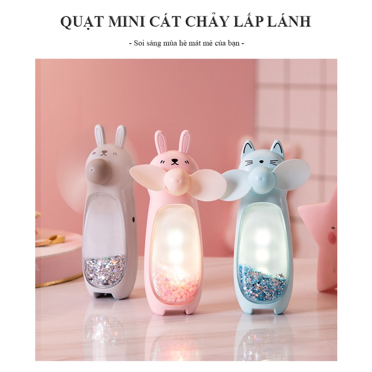 Quạt mini, Quạt cầm tay R0011 dễ thương đèn led lấp lánh cổng USB đa năng, Quạt Tích Điện 4.8