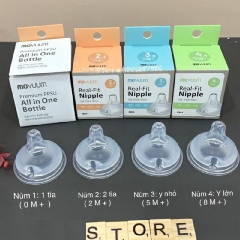 [Siêu rẻ] Núm ti bình sữa Moyuu.m số 1,2,3,4  lẻ 1 cái