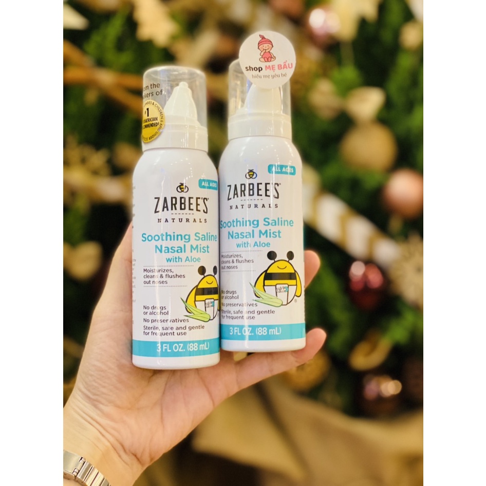 Xịt nghẹt mũi Zarbee's Soothing Saline Nasal Mist 88ml