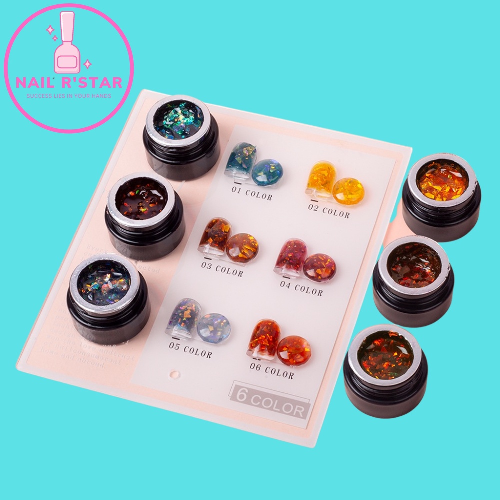 Gel nhũ khổng tước Huaxi 6 màu trang trí móng theo phong cách Hàn Nhật – Gel nhũ hổ phách Huaxi rất đẹp  NAIL