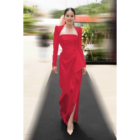 MS1271y ĐẦM CỔ U XẺ TÀ PHỐI BÈO  ( đầm cúp ngực, áo khoác rời )