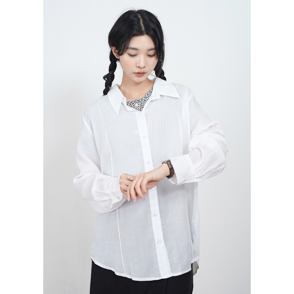 [gwilee] silk slit shirts - áo sơ mi trắng vải lanh cao cấp Hàn Quốc