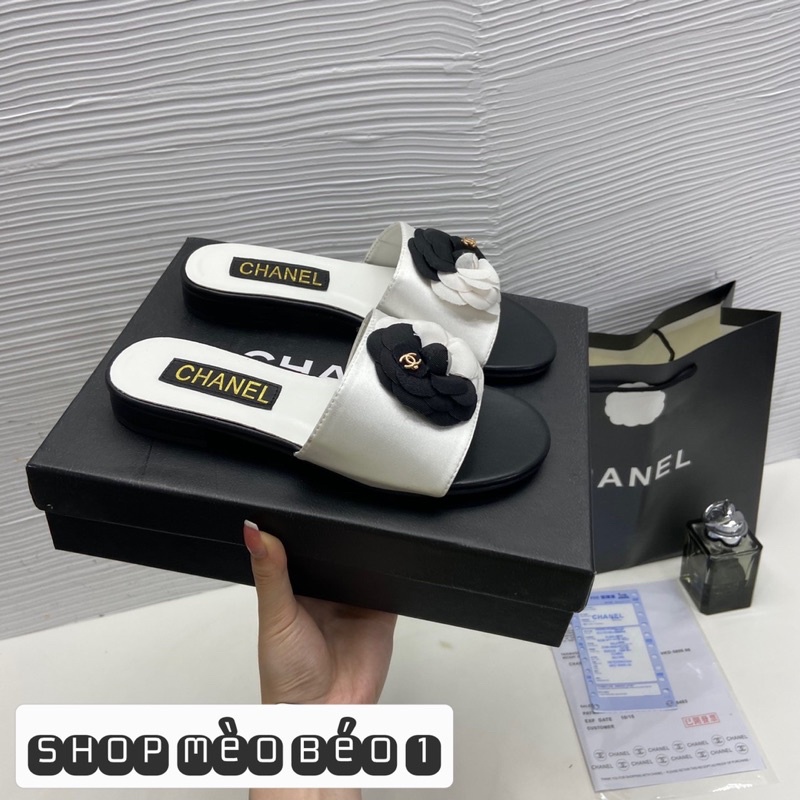 Dép cn hoa trà quai ngang đế bằng fullbox