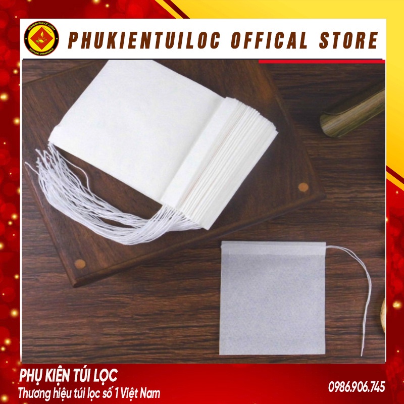 Combo 100 túi lọc trà giấy có dây rút đầy đủ kích thước - Phukientuiloc.com