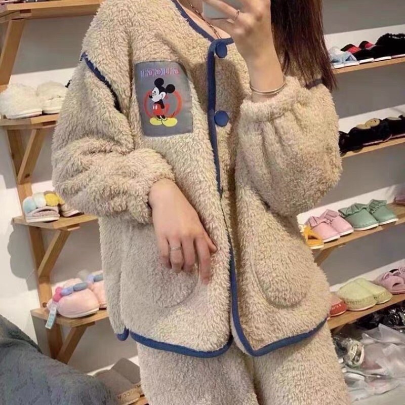 Bộ ngủ mùa đông bộ ngủ bông hình mickey bộ ngủ dài tay ( có ảnh thật)