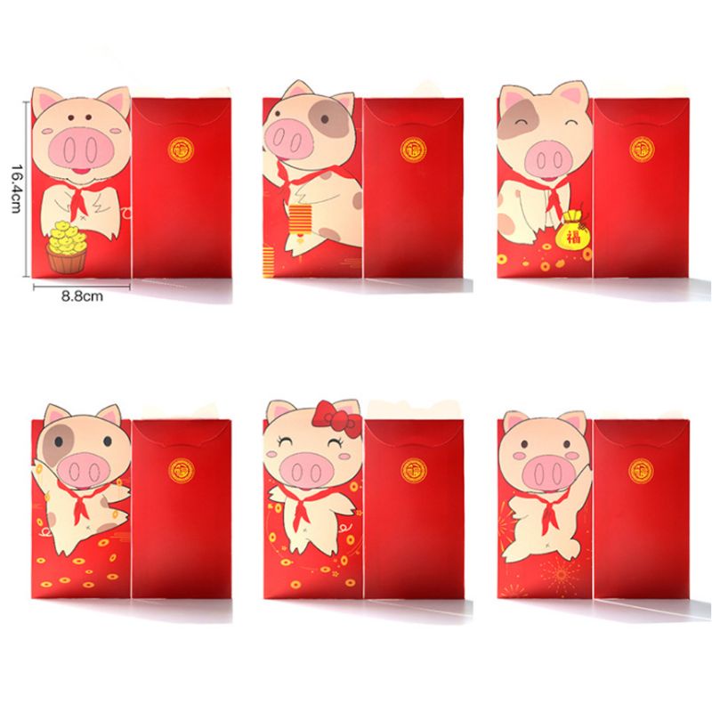 Aoto Set 6 Bao Lì Xì Đỏ Phong Cách Trung Hoa Truyền Thống Hongbao Làm Quà Tặng