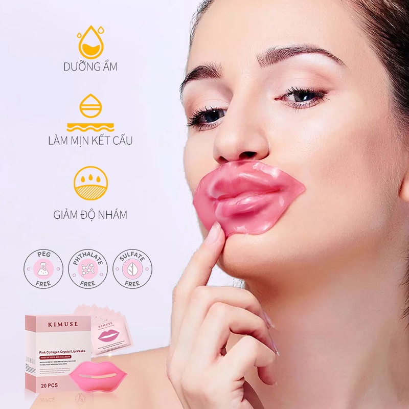 Hộp 20 mặt nạ môi KIMUSE collagen mềm mại dưỡng ẩm chăm sóc đôi môi