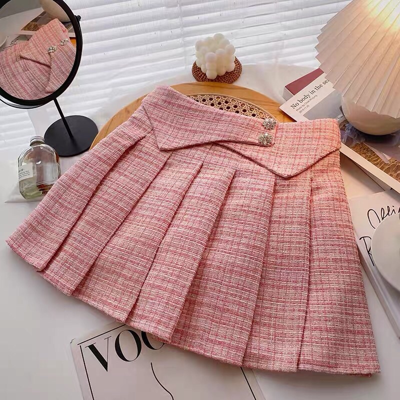 HÀNG ORDER Chân váy dạ tweed xếp ly kiểu mới, đính cúc thời trang kèm ảnh thật