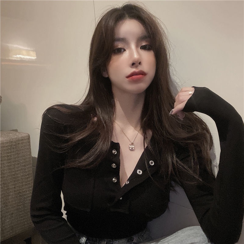 Áo thun COZOK tay dài cổ chữ V màu trơn đa năng