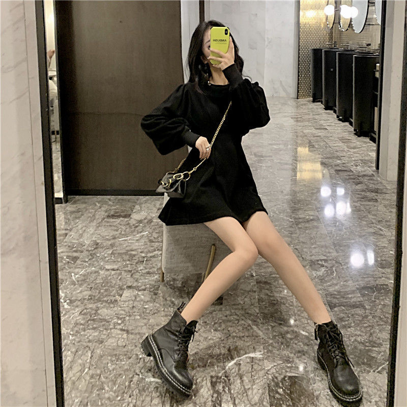 Đầm chữ A cổ tròn dài tay thời trang năng động cho nữ