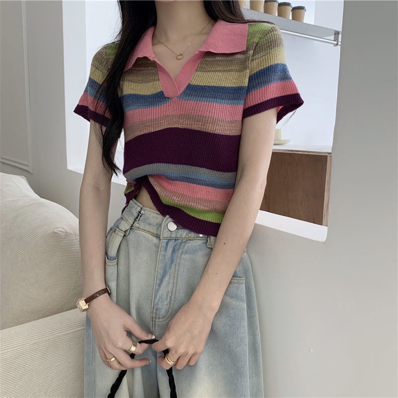 Áo Thun Tay Ngắn Họa Tiết Kẻ Sọc Thiết Kế Mới 2022 Thời Trang Cho Nữ JL-TX-249