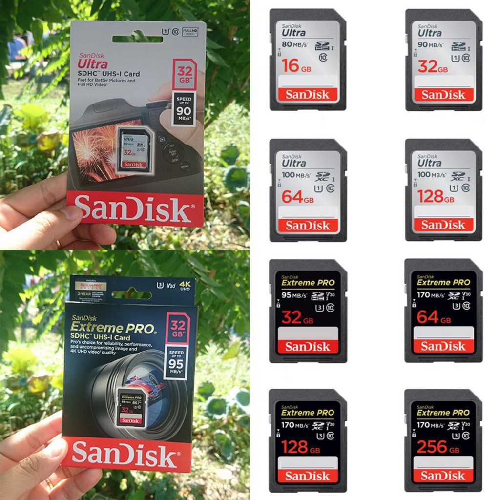 Thẻ nhớ SD Sandisk 16GB  32G 64G Ultra Class 10 và Extreme Pro tốc độ cao 4K cho máy ảnh máy quay | BigBuy360 - bigbuy360.vn