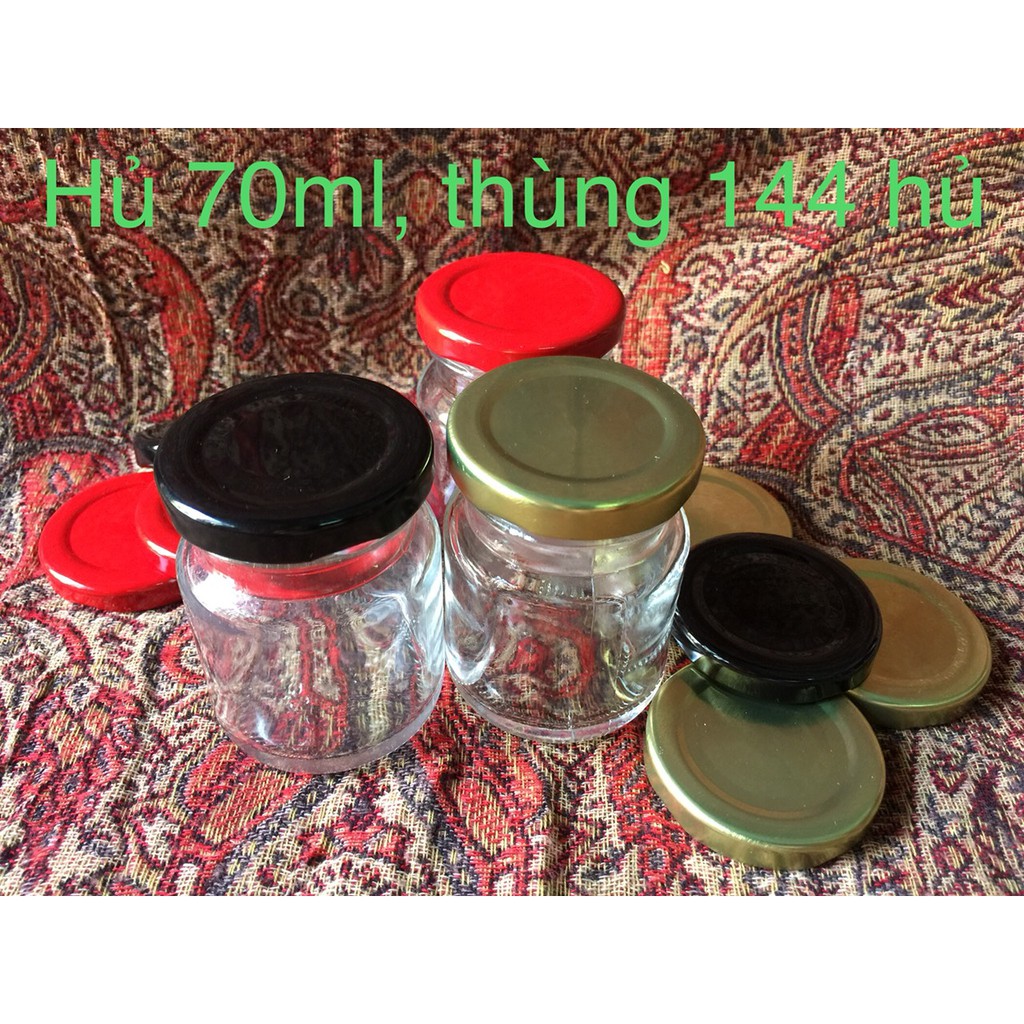 HŨ YẾN THUỶ TINH 70ML ĐỰNG THỰC PHẨM NẮP THIẾC MÀU VÀNG VÀ ĐEN