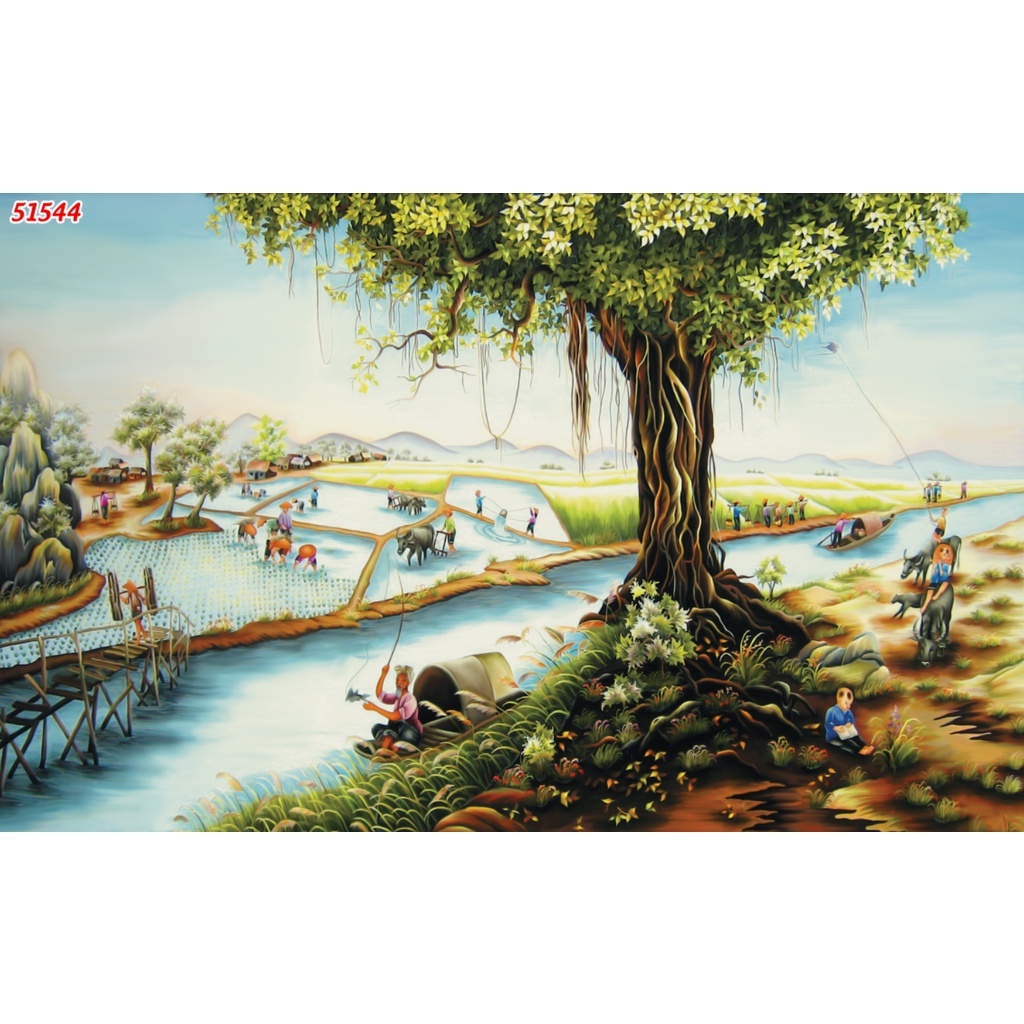 Tranh Làng Quê Thời Xưa Cũ Chuyên Dán Tường