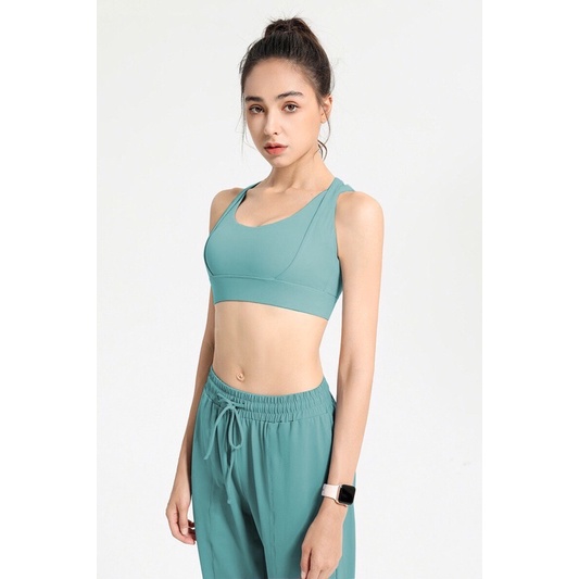 Bộ jogger bra chéo cài sau có sẵn mút thể thao tập gym yoga nữ