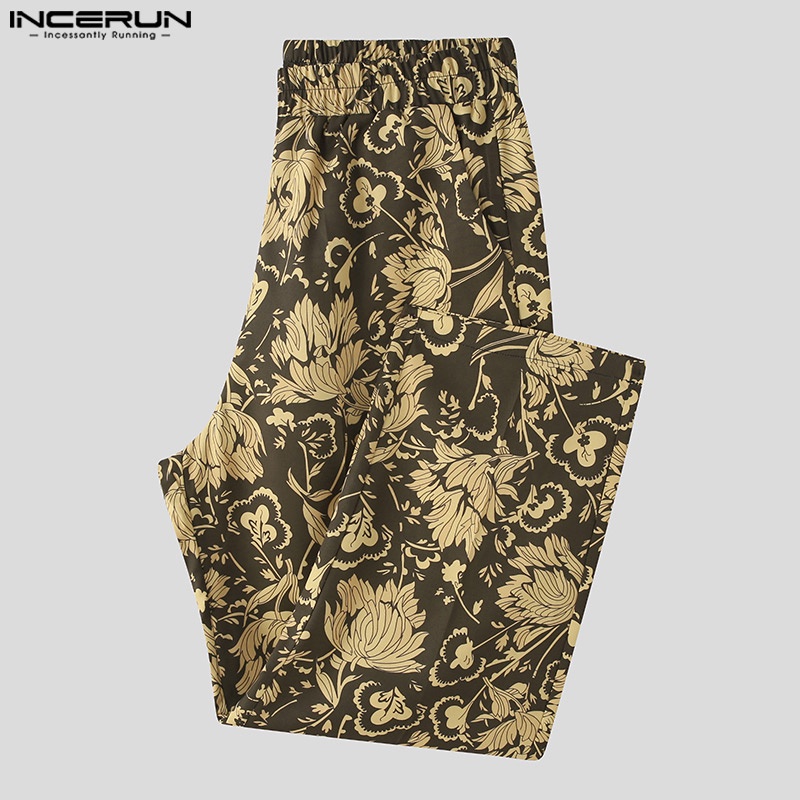 Set trang phục INCERUN áo sát nách và quần dài họa tiết hoa phong cách vintage thời trang dành cho nam