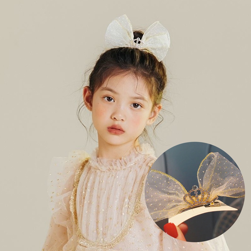 Children's Mesh Bow Side Clip Sweet Princess Crown Hairpin Girls Summer Cute Headdress XWNYDER