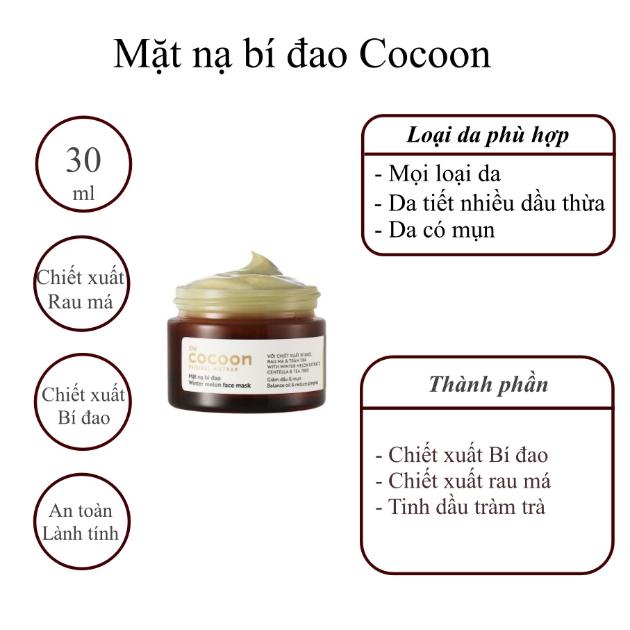 Mặt nạ bí đao cocoon 30/100 ml dành cho da dầu