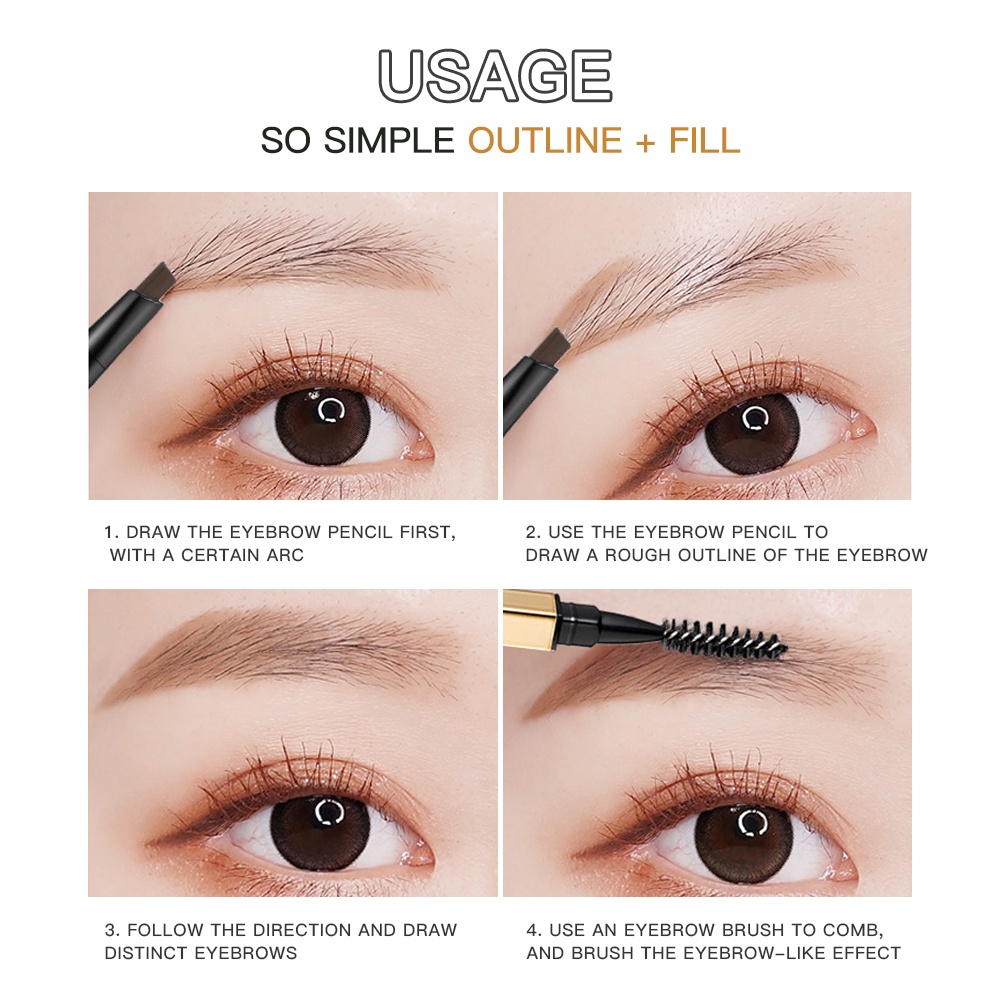 Chì Kẻ Lông Mày GECOMO Chống Nước Lâu Phai Thiết Kế Vỏ Màu Vàng Đồng