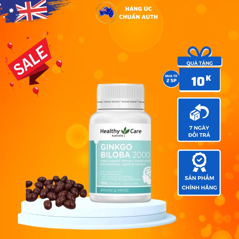 Viên uống bổ não Úc Healthy Care Ginkgo Biloba 2000mg 100 viên