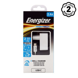 Sạc 2 cổng Energizer HT 2.4A + Kèm cáp USB-C2.0 - ACW2BEUHC23