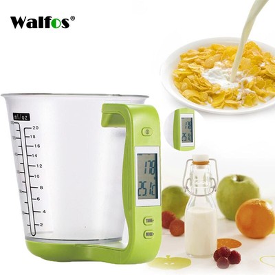 Cốc đo điện tử Walfos Cốc đo nhiệt độ Cân thực phẩm có màn hình LCD Máy chủ cốc kỹ thuật số Cân