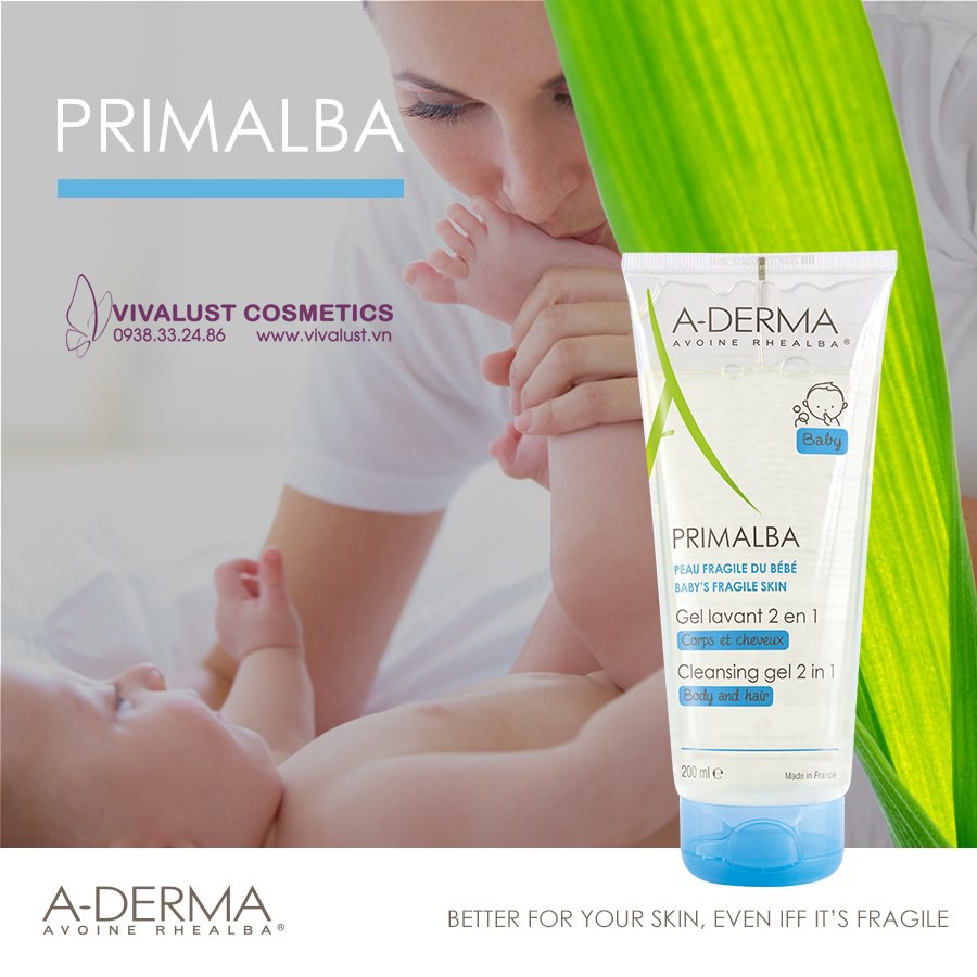 Gel Tắm ADERMA Primalba Cleansing Gel 2 In 1 (200ml) - Tắm Gội Dịu Nhẹ Cho Bé