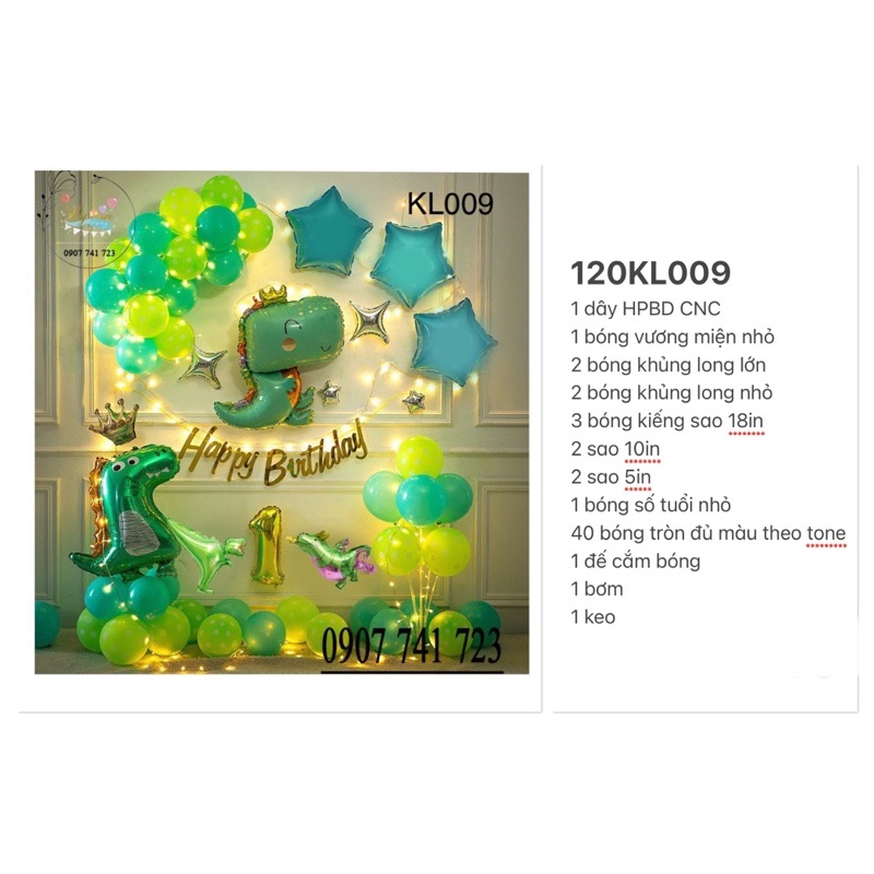 Bóng Trang Trí Sinh Nhật,FREESHIP, Set Khủng Long xanh xinh lung linh