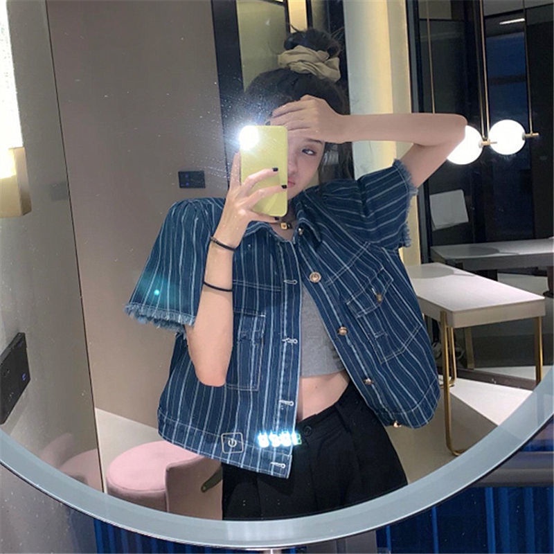 Áo Sơ Mi denim Tay Ngắn Thời Trang Dành Cho Nữ