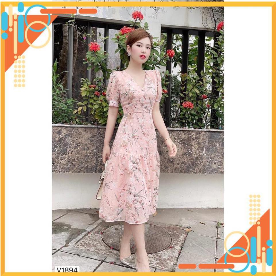 SIÊU XINH Váy hoa cổ V thiết kế V1894 - Đẹp Shop DVC - Kèm ảnh thật trải sàn do shop tự chụp FREESHIP toàn quốc ạ
