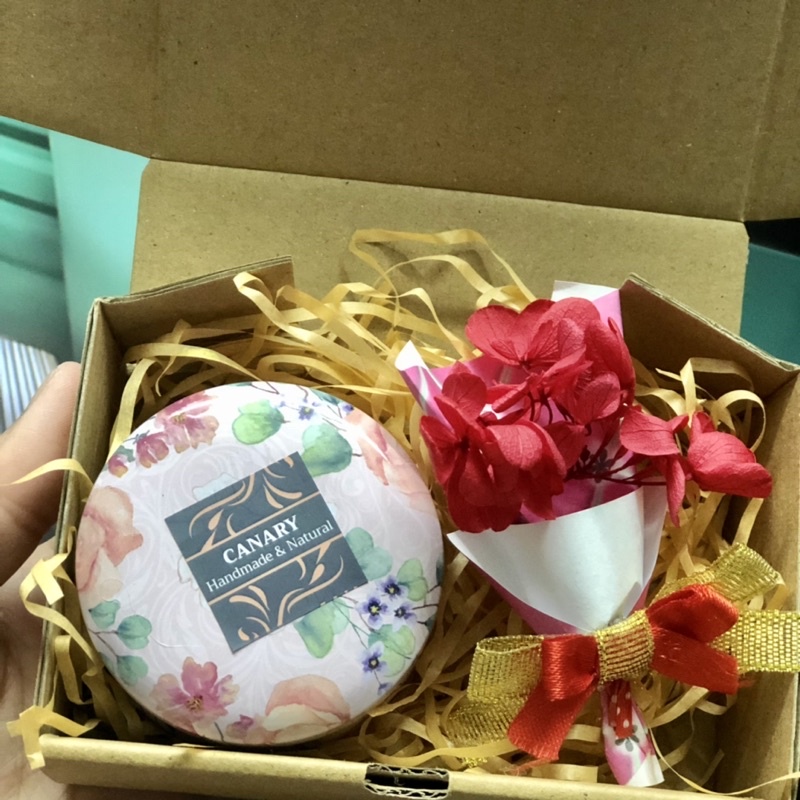 Giftset Nến thơm + bó hoa mini, Nước hoa sáp + bó hoa mini