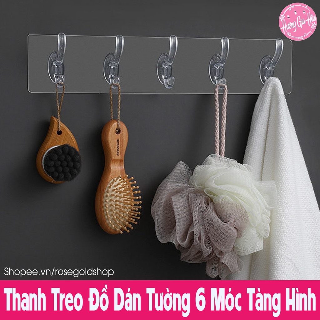 Thanh Treo Đồ Dán Tường 6 Móc Tàng Hình Siêu Chắc, Móc Treo Decor Nhà Cửa