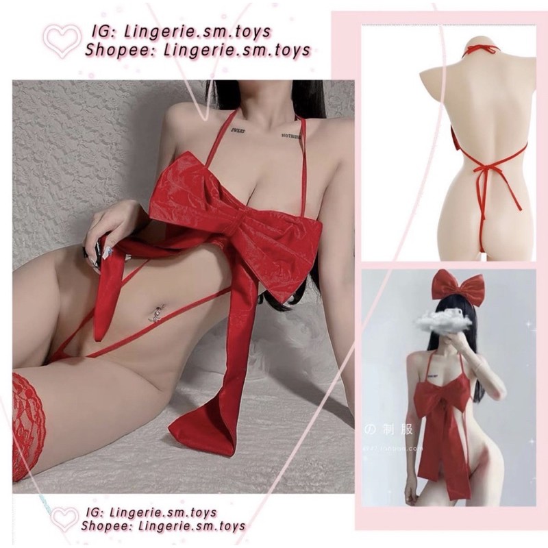 Set Body Dây Nơ - Cosplay Món Quà Tặng Chàng - Quần  Sau Lọt Khe Buộc Dây Gợi Cảm • FM7019