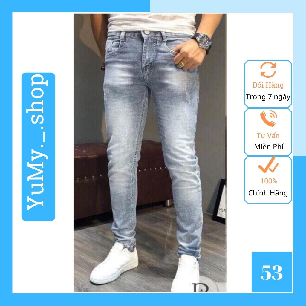 Quần jean nam màu xanh trơn không rách gối chất bò cao cấp co dãn 4 chiều đẹp from dáng rin skinny YuMy JM53