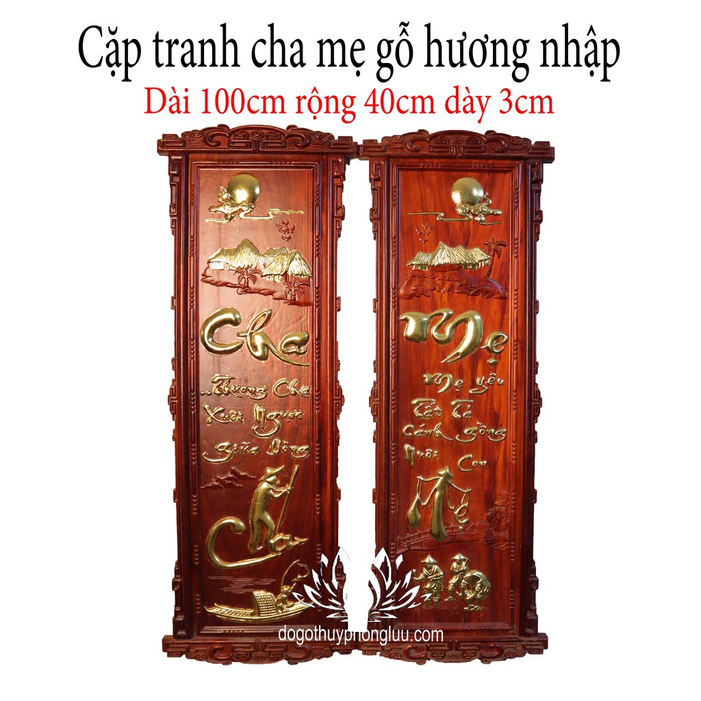 Cặp tranh cha mẹ câu đối gỗ hương đỏ nhập dài 1m1 rộng 40cm