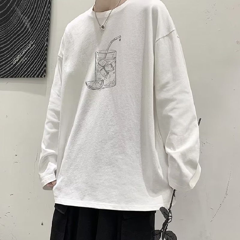 Áo Thun Tay Dài Cổ Tròn Dáng Rộng In Họa Tiết Thời Trang Cho Nam Size M-5XL