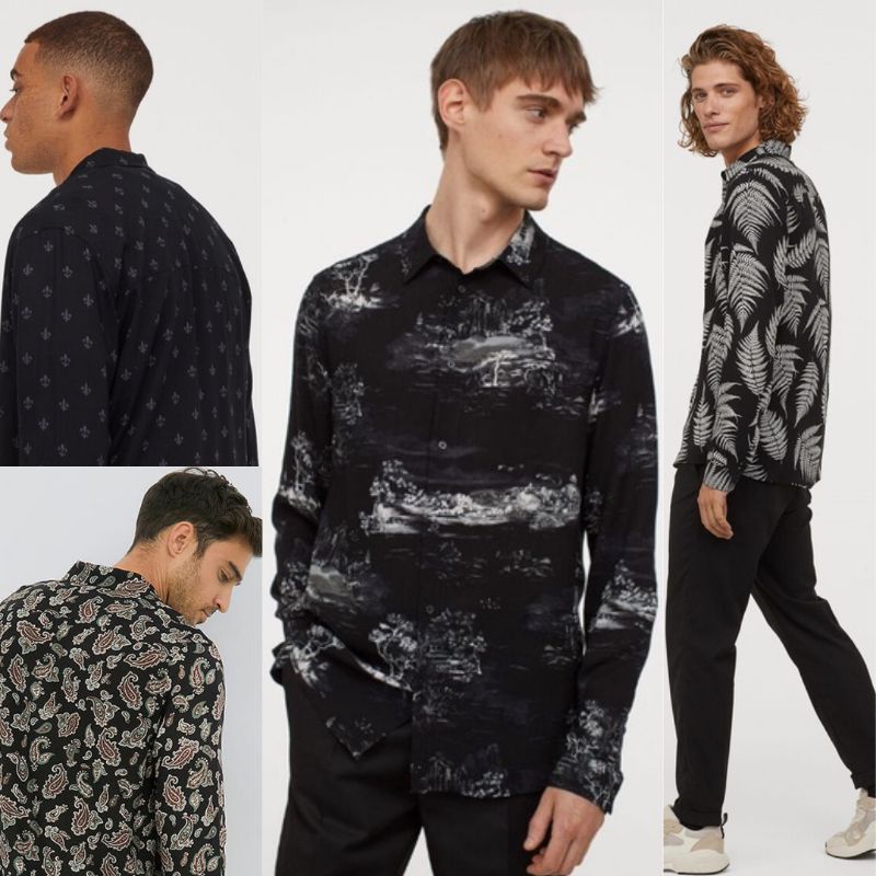 H & m Áo Sơ Mi Nam Dài Tay Họa Tiết rayon