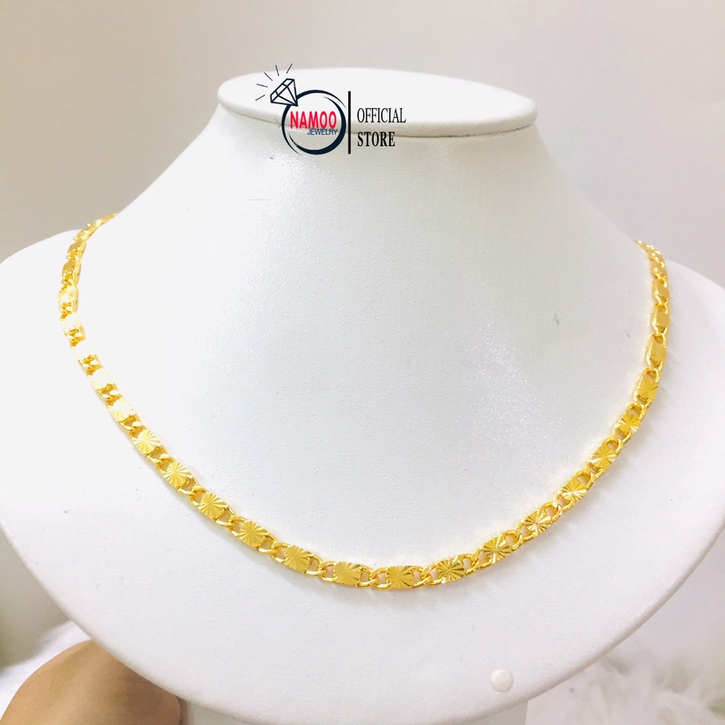 Vòng Cổ Mạ Vàng Nữ V803, Mặt Vòng Cổ Đính Đá kết hợp Dây Hoa Thị bản Lớn Dài Dây 50cm Namo Jewelry CHuyên sỉ