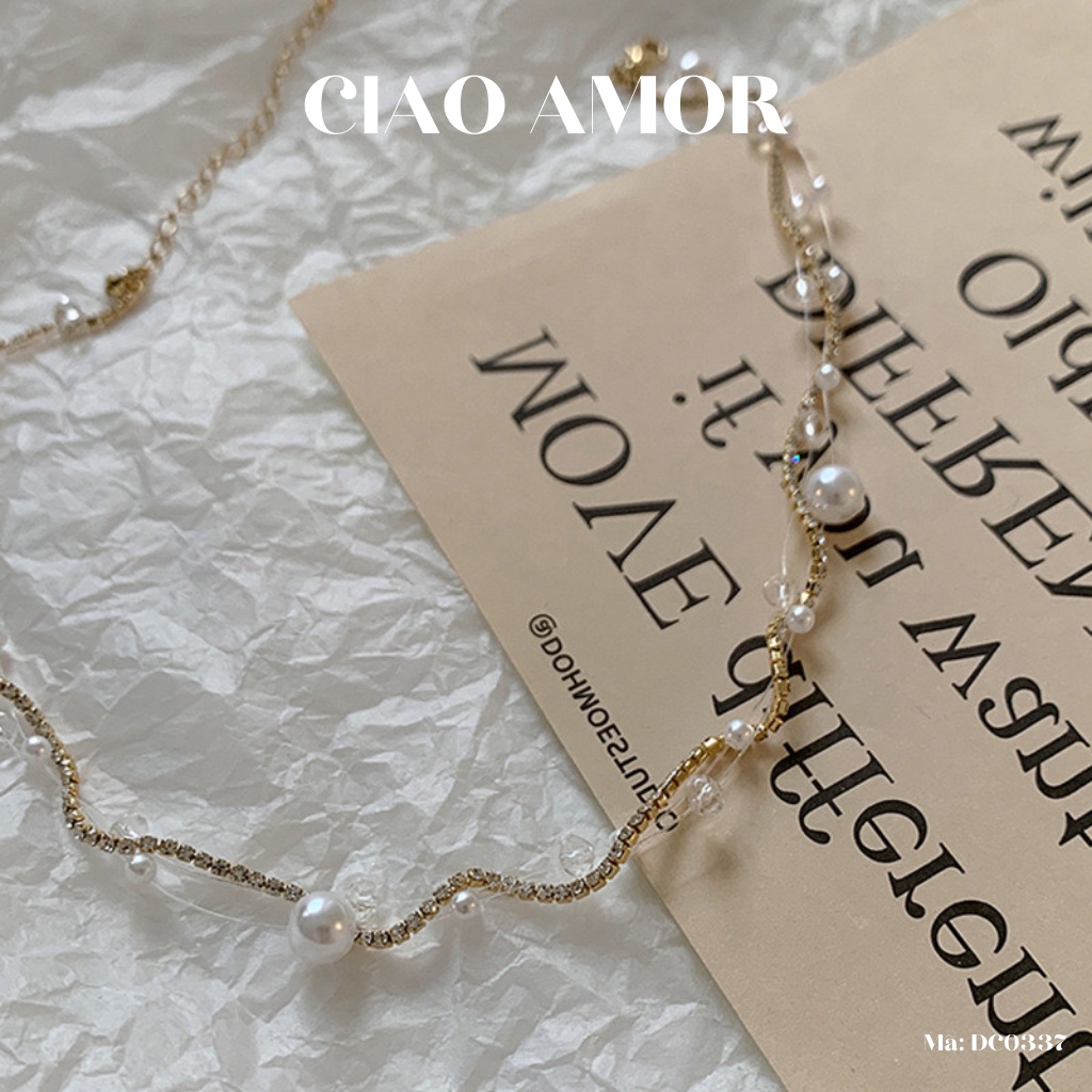 Vòng cổ choker nữ, Dây chuyền nữ lấp lánh dự tiệc sang trọng kết hạt Trang sức Ciao Amor - DC0337