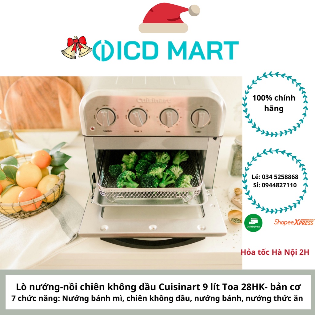 [BH 24 tháng] Lò chiên nướng không dầu Cuisinart Toa-28HK, 9 lít, 1500W | Cuisinart Compact Airfryer Toaster Oven