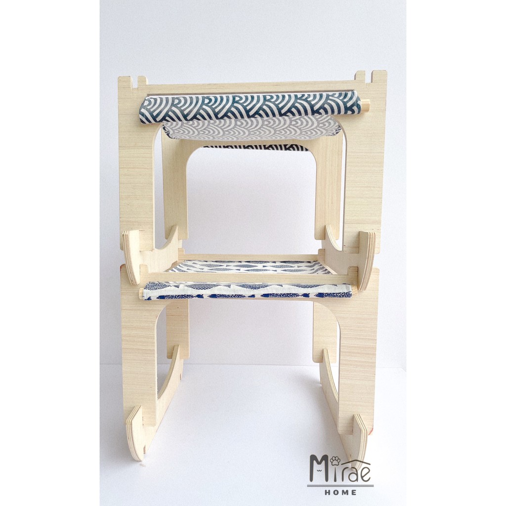 Võng mèo, giường nằm cho mèo chất liệu gỗ chắc chắn và vải canvas thiết kế lắp ghép Mirae Home