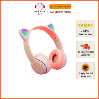 Tai Nghe Bluetooth MZ47, Tai Nghe Gắn Tai Mèo Dễ Thương, Phát Sáng Đèn Đầy Màu Sắc, Cực Kỳ Cute