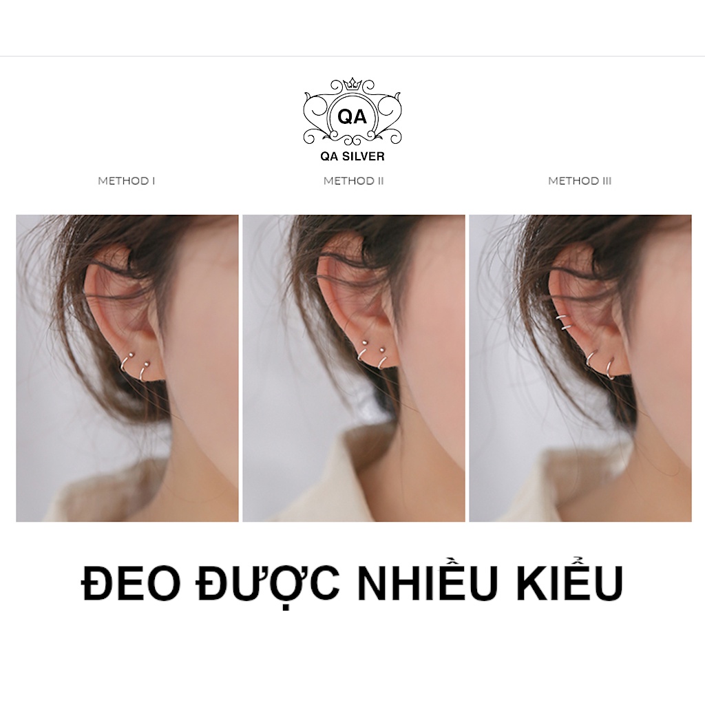 Khuyên tai bạc bi móc chữ C bông tai tròn kẹp vành tối giản S925 C-SHAPED Silver Earrings QA SILVER EA190505