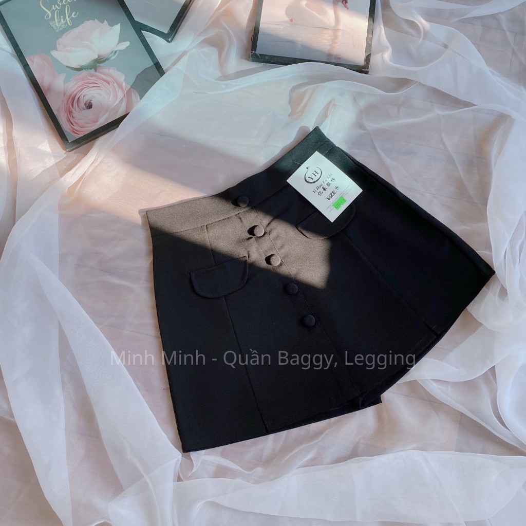 Quần Giả Váy Chữ A Ngắn Túi Nắp Cúc Bọc Cách Điệu Siêu Hot QV01, Quần Váy Túi Nắp Công Sở