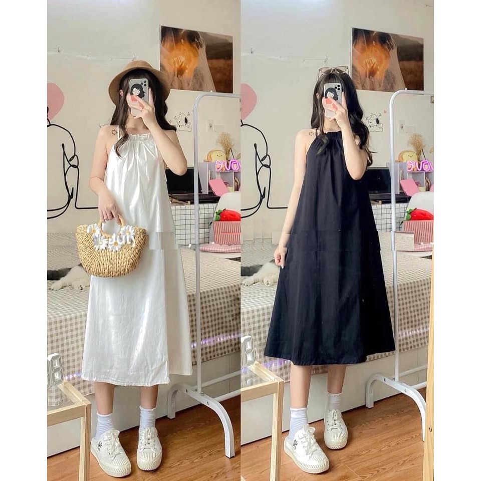 Váy Yếm Khoét Lưng PEONYB Nữ [FREESHIP] 🌸 Đầm midi dáng dài, maxi đũi suông hotgirl bánh bèo màu TRẮNG | ĐEN Ulzzang 🌸