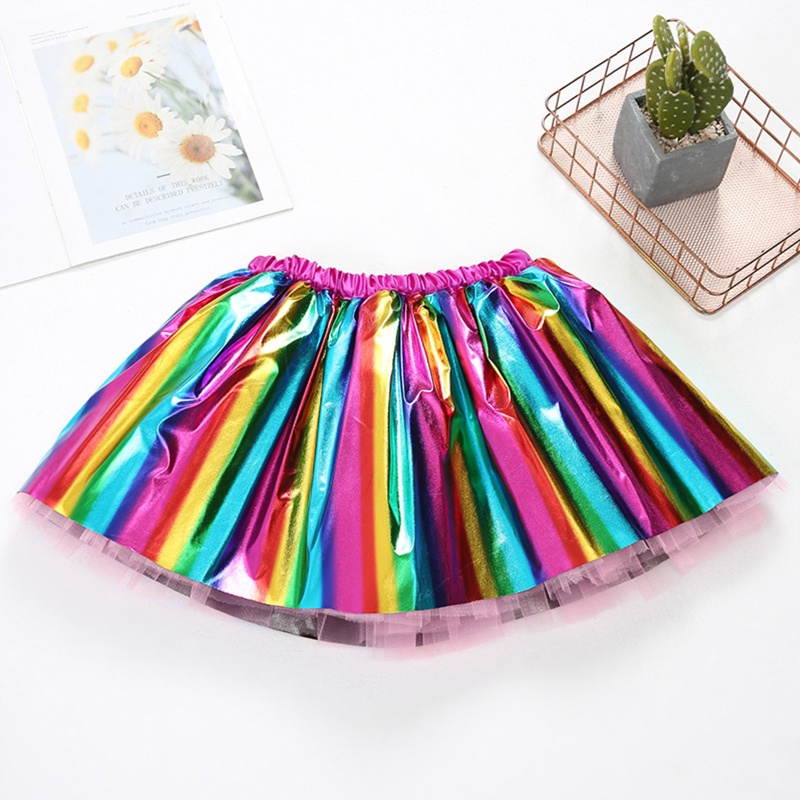 Chân Váy Xòe Tutu Nhiều Lớp Màu Cầu Vồng Lấp Lánh Cho Bé Gái