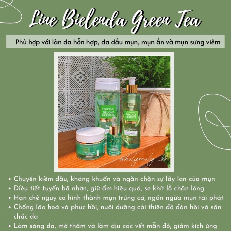 Sữa rửa mặt, Toner, Serum, Kem Dưỡng Bielenda Green Tea ngừa mụn, mờ thâm, điều tiết bã nhờn giúp se khít lỗ chân lông