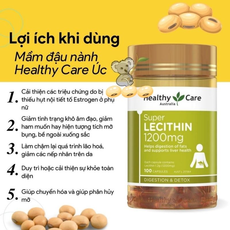 Mầm đậu nành Healthy Care Super Lecithin đẹp da, đào thải độc tố gan, cân bằng nội tiết tố