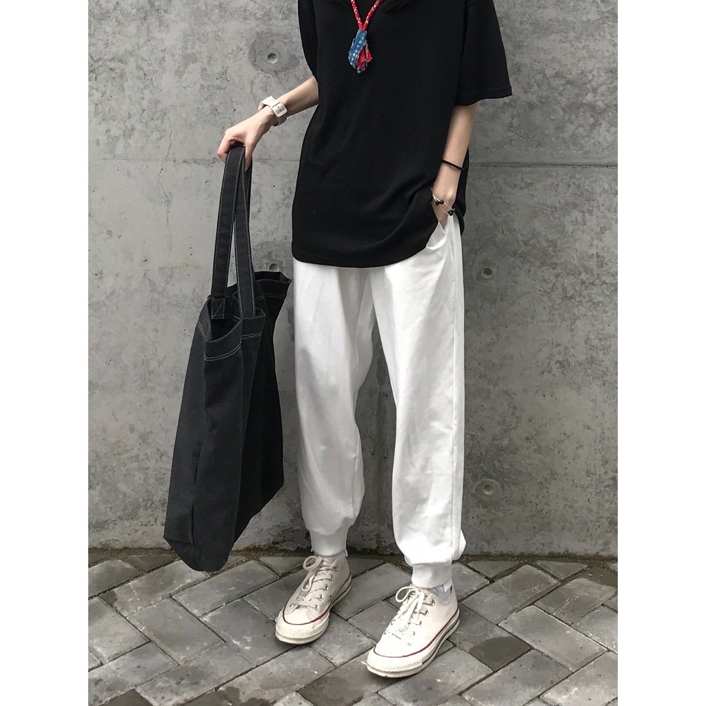 Quần Jogger Màu Trắng Unisex Lưng Cao Chất thun cotton cao cấp có size | BigBuy360 - bigbuy360.vn
